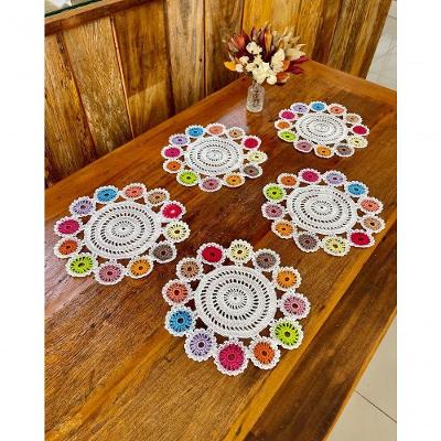 Kit 5 Toalhinhas de Chá Moeda Crochê Polipropileno 28cm Branca e Colorida