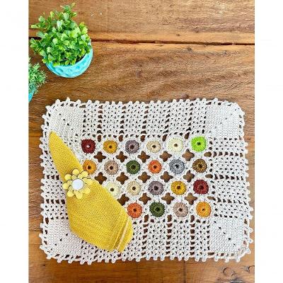 Bandeja Decorativa Retangular Crochê Artesanal Moedas Coloridas 40x30cm