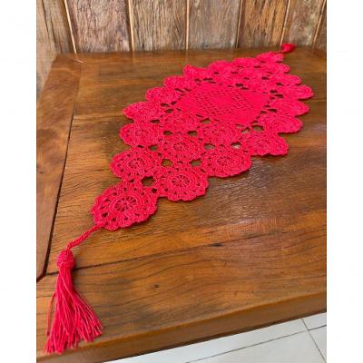 Caminho de Mesa 1Mx38CM Crochê Polipropileno Feito à Mão Vermelho Artesanal