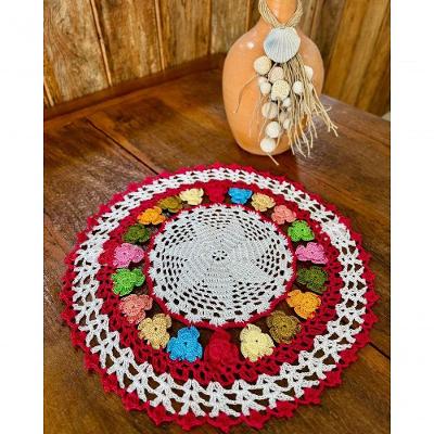 Toalha de Bandeja Redonda Crochê Artesanal Primavera 45cm Vermelho Cereja