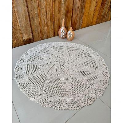 Tapete Redondo Crochê 140CM Algodão Base Artesanal para Sala Cru