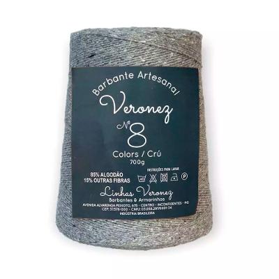 Barbante Artesanal N8 85% Algodão 700g Cinza Kit 5 Unidades Veronez