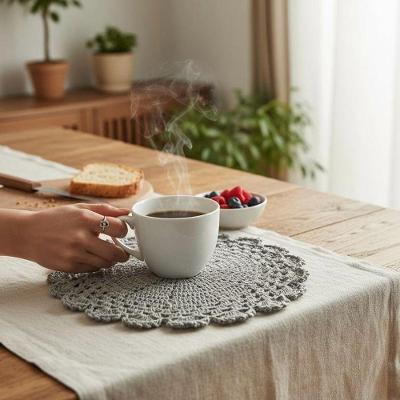 Sousplat Descanso de Prato Crochê Artesanal 38CM Romântico Cinza