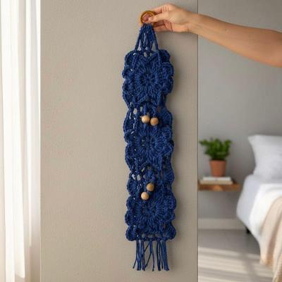 Porta Papel Higiênico Flor 3 Lugares Algodão Feito à Mão Azul Royal Artesanal