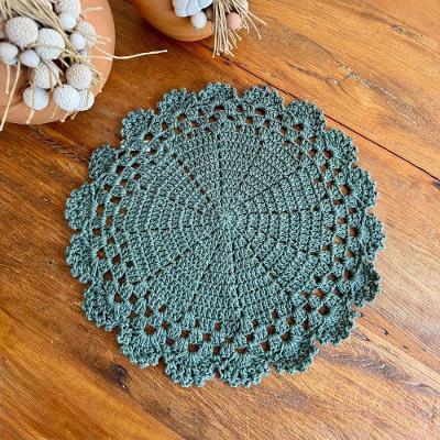 Sousplat Romântico Crochê Artesanal 38cm Verde Musgo Algodão