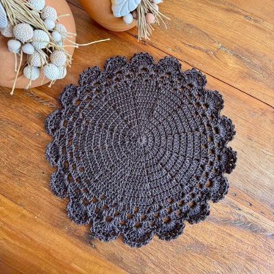 Sousplat Descanso de Prato Crochê Artesanal 38CM Algodão Feito à Mão Marrom