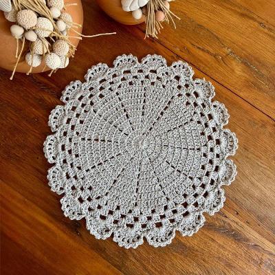 Sousplat Descanso de Prato Crochê Artesanal 38CM Algodão Feito à Mão Areia