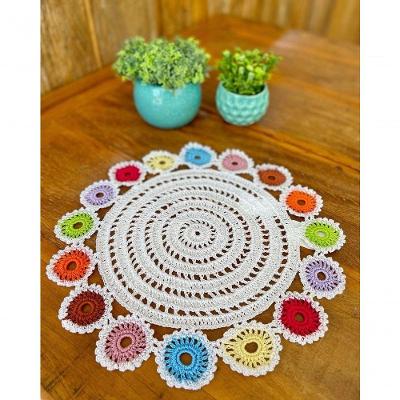 Sousplat Bandeja Crochê Artesanal Polipropileno 37CM Moeda Branco