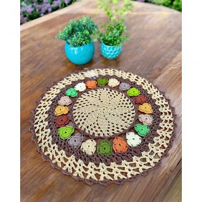Toalha de Bandeja Redonda Crochê Artesanal 45cm Tons de Inverno
