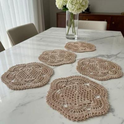 Kit 5 Toalhinhas de Crochê Artesanal Polipropileno 25CM Copa Bege