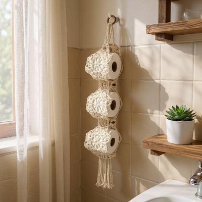 Porta Papel Higiênico Flor 3 Lugares Algodão Feito à Mão Creme Artesanal