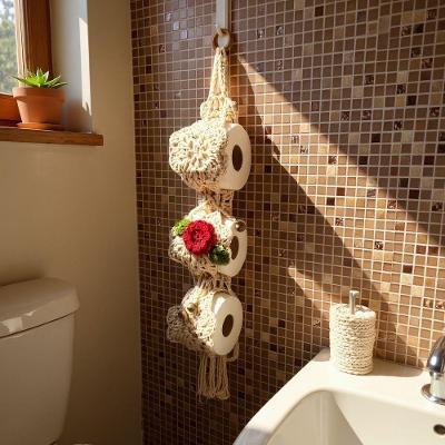 Porta Papel Higiênico Crochê Flor Bordado 3 Rolos Vermelho Artesanal