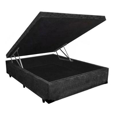 Cama Box com Baú Casal Suede Preto 38x138x188 Estrutura Madeira 200kg RR Colchões