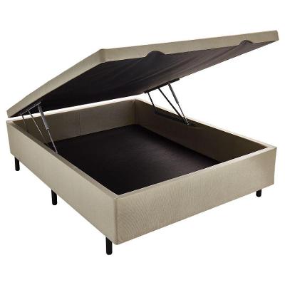 Cama Box Baú Casal 138x188 em Sued Bege com Pistão a Gás RR Colchões