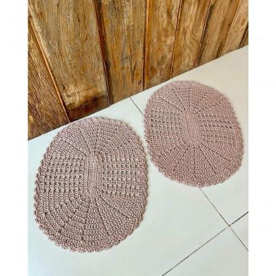 Kit 2 Tapetes Oval 55CM X 40CM Crochê para Banheiro Café Artesanal