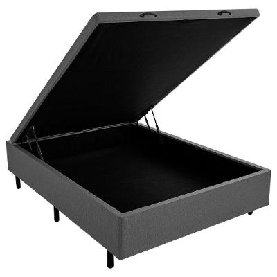 Cama Box com Baú Casal Sintético Cinza 38x138x188 Abertura Pneumática RR Colchões