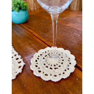 Descanso de Copo Crochê 12CM Algodão Artesanal para Mesa Creme