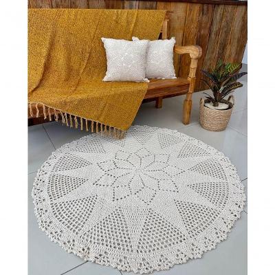 Tapete Redondo Hortência 135CM Crochê Artesanal para Sala Creme
