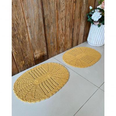 Kit 2 Tapetes Oval 55CM X 40CM Crochê Algodão para Banheiro Mostarda Artesanal