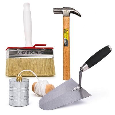 Kit Ferramentas Pedreiro Prumo Colher 7 Polegadas Martelo e Broxa