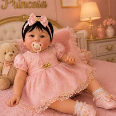 Boneca Reborn Menina Vinil Siliconado Mama e Faz Xixi Sonho Realista