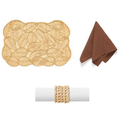 Kit de Mesa Posta Folhas-Stone 4 Lugares Conhaque Copa & Cia