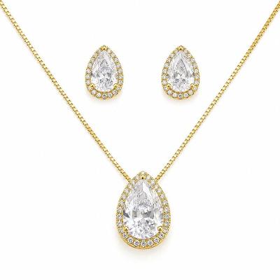 Conjunto de Semijoia Atraktiva Jóias Gota Zircônia Cristal Ouro 18k Dourado