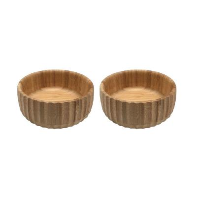 Kit 2 Bowls Canelados de Bambu 19CM Saladeira Fruteira Amadeirado Oikos