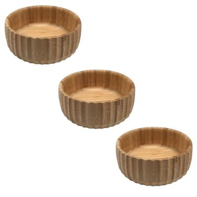 Kit 3 Bowls Canelados de Bambu 19CM Saladeira Versátil Amadeirado Oikos