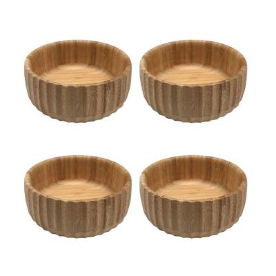 Kit 4 Bowls Canelados de Bambu 19CM Saladeira Fruteira Amadeirado Oikos