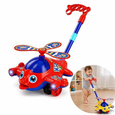 Avião Empurrador Infantil Hélice Giratória Cabo 46CM Colorido