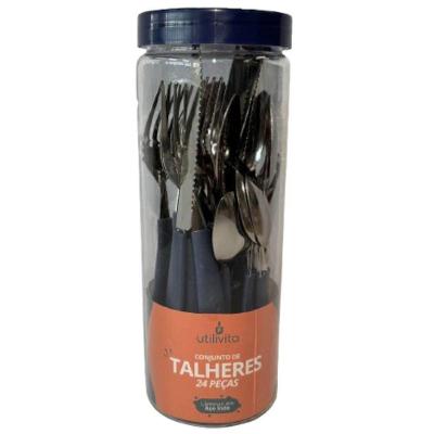 Conjunto de Talheres Utilivita 24 Peças Aço Inox Azul Útil Comércio