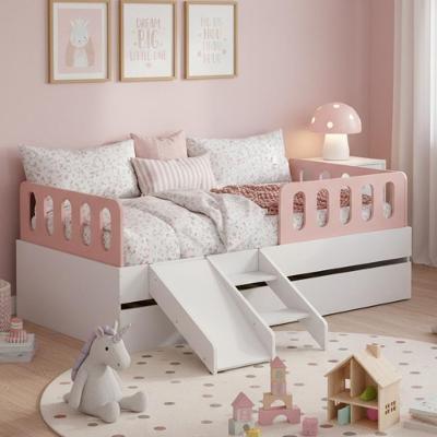 Bicama Solteiro MDF Escada Escorregador 03 Grades Cabeceira Rosa Mobili Store