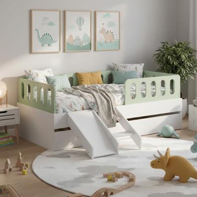 Bicama Solteiro MDF Verde com Escada Escorrega e Grades Mobili Store