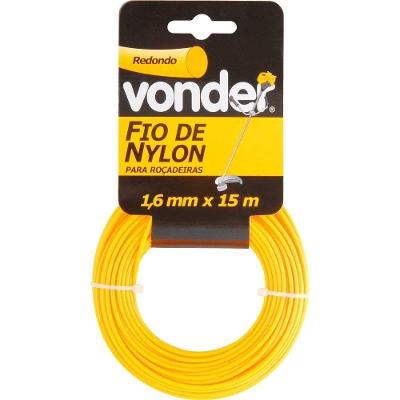 Fio de Nylon para Aparador de Grama Redondo 1,6MM X 15M Amarelo Vonder