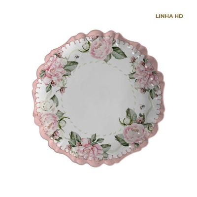 Prato Raso Classic Peony em Cerâmica Rosa com Estampa Floral