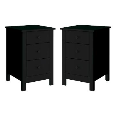 Kit 2 Mesas de Cabeceira DM-113 3 Gavetas MDF Preto Ditália Móveis