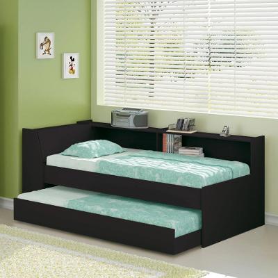 Bicama com Estante Solteiro BB-28-29 Kit Luz MDF-MDP Preto Ditália Móveis