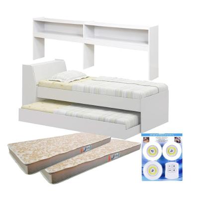 Bicama com Estante Solteiro BB2829 Kit Luz 2 Colchões MDF-MDP Branco Ditália Móveis