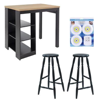 Bancada de Cozinha CD-1022 com Banquetas 3 Prateleiras MDP 90CM Preto Ditália Móveis