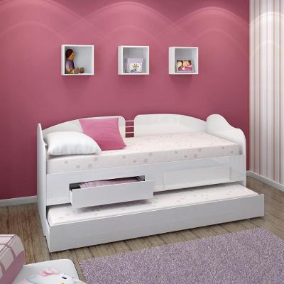 Sofá Cama Solteiro CM-08 com Gavetas MDF-MDP Branco Ditália Móveis