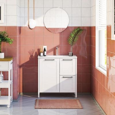 Gabinete de Banheiro BN-01 1 Porta 2 Gavetas MDF-MDP 79CM Branco Ditália Móveis