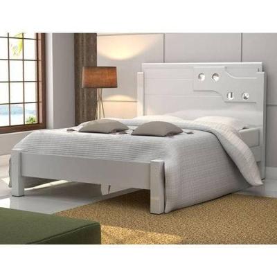 Cama de Casal 1,40 Luíza Aplique Espelho MDF Branco Vitamov