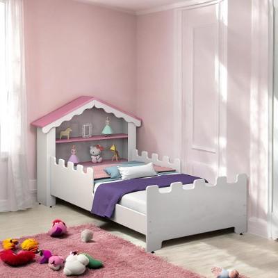 Cama Juvenil Casinha Kyoto Prateleiras Branco e Rosa Vitamov