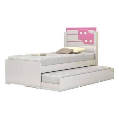 Cama Solteiro Bibox Luiza com Auxiliar MDF Branco Rosa Vitamov