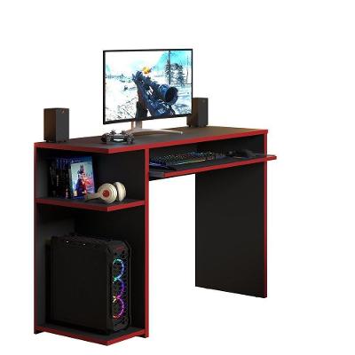 Escrivaninha Gamer JM3 Moderno com Prateleiras MDP 44CM Preto e Vermelho