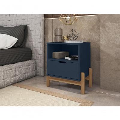 Mesa de Cabeceira Antares 1 Gaveta MDP Moderno Azul Cobalto Plata Móveis