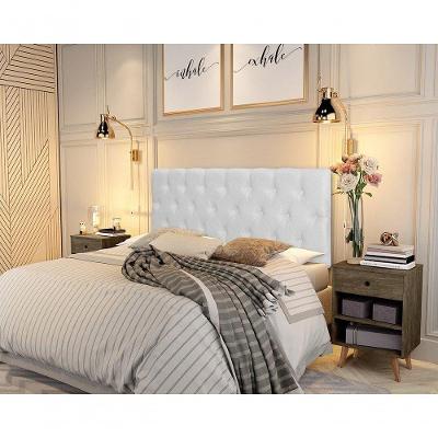 Painel Cabeceira Paris Queen na Parede Corino Branco RA Estofados