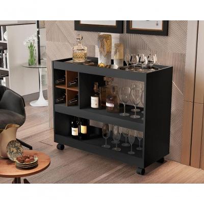 Aparador Adega Bar 4050 com Suporte para Taças MDP 58CM Preto