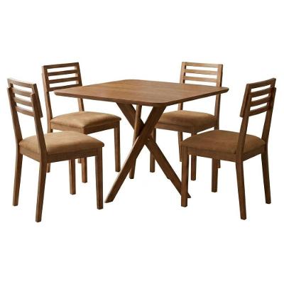 Mesa de Jantar Cacau 4 Lugares MDF Cadeiras Corino Kaki 95CM Milani Movelaria